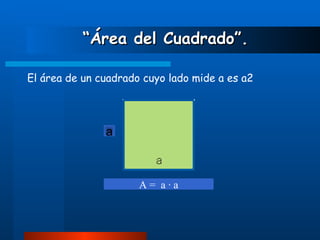 “ Área del Cuadrado”. El área de un cuadrado cuyo lado mide a es a2 a A =  a · a 