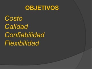 Costo
Calidad
Confiabilidad
Flexibilidad
OBJETIVOS
 
