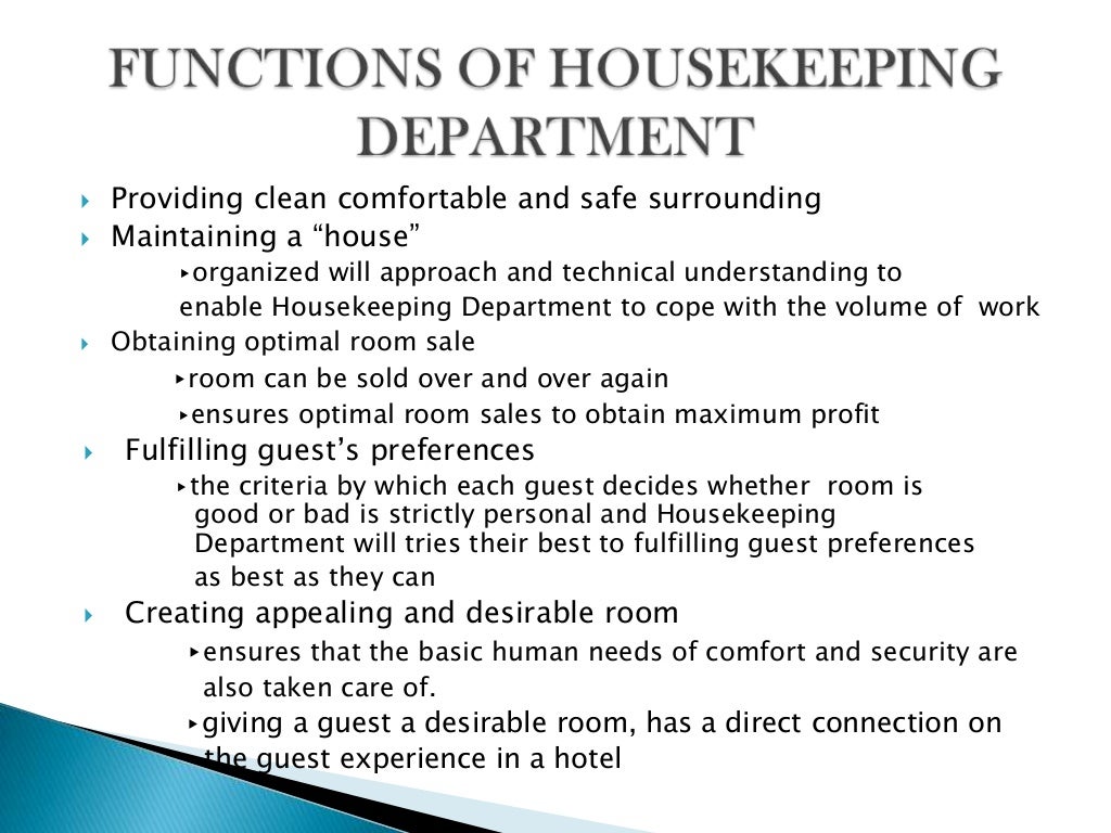 Areas of housekeeping department responsbilities