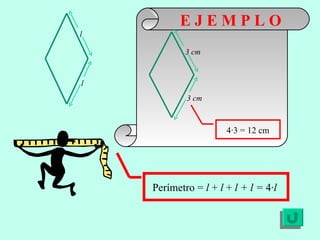 E J E M P L O Perímetro =  l  +  l  +  l + l =  4· l 4·3 = 12 cm l l 3 cm 3 cm 