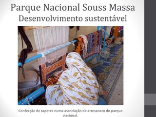 Parque Nacional Souss Massa
Desenvolvimento sustentável

Confecção de tapetes numa associação de artesanato do parque
nacional.

 
