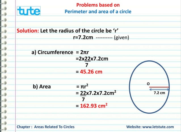 Areas related to circles - Perimeter and area of a circle for class 10 ...