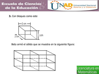 3. Con bloques como este
Beto armó el sólido que se muestra en la siguiente figura:
 