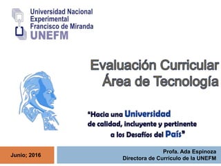 Profa. Ada Espinoza
Directora de Currículo de la UNEFM
Junio; 2016
 