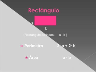 a
 Perímetro 2· a + 2· b
 Área a · b
b
(Rectángulo de lados a , b )
 