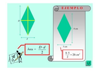 E J E M P L O
Área =
2
dD ⋅
2
20
2
58
cm=
⋅
D
d
8 cm
5 cm
 