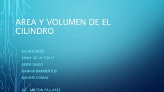 AREA Y VOLUMEN DE EL 
CILINDRO 
ELKIN CONDE 
EMMY DE LA TORRE 
ERICK LINDO 
DANNIA BARRIENTOS 
DENISSE COMAS 
LIC. MILTON PALLARES 
 
