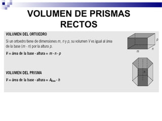 VOLUMEN DE PRISMAS
RECTOS
 