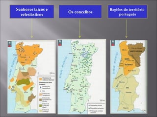 Senhores laicos e eclesiásticos Os concelhos Regiões do território  português 