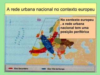 A rede urbana nacional no contexto europeu No contexto europeu , a rede urbana nacional tem uma posição periférica 