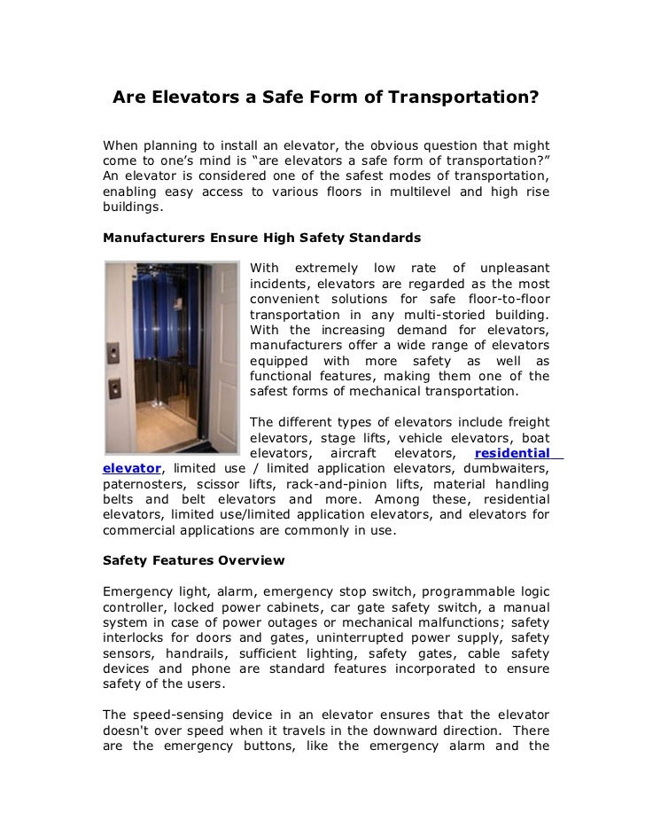 are elevators a safe form of transportation safest form of transportation