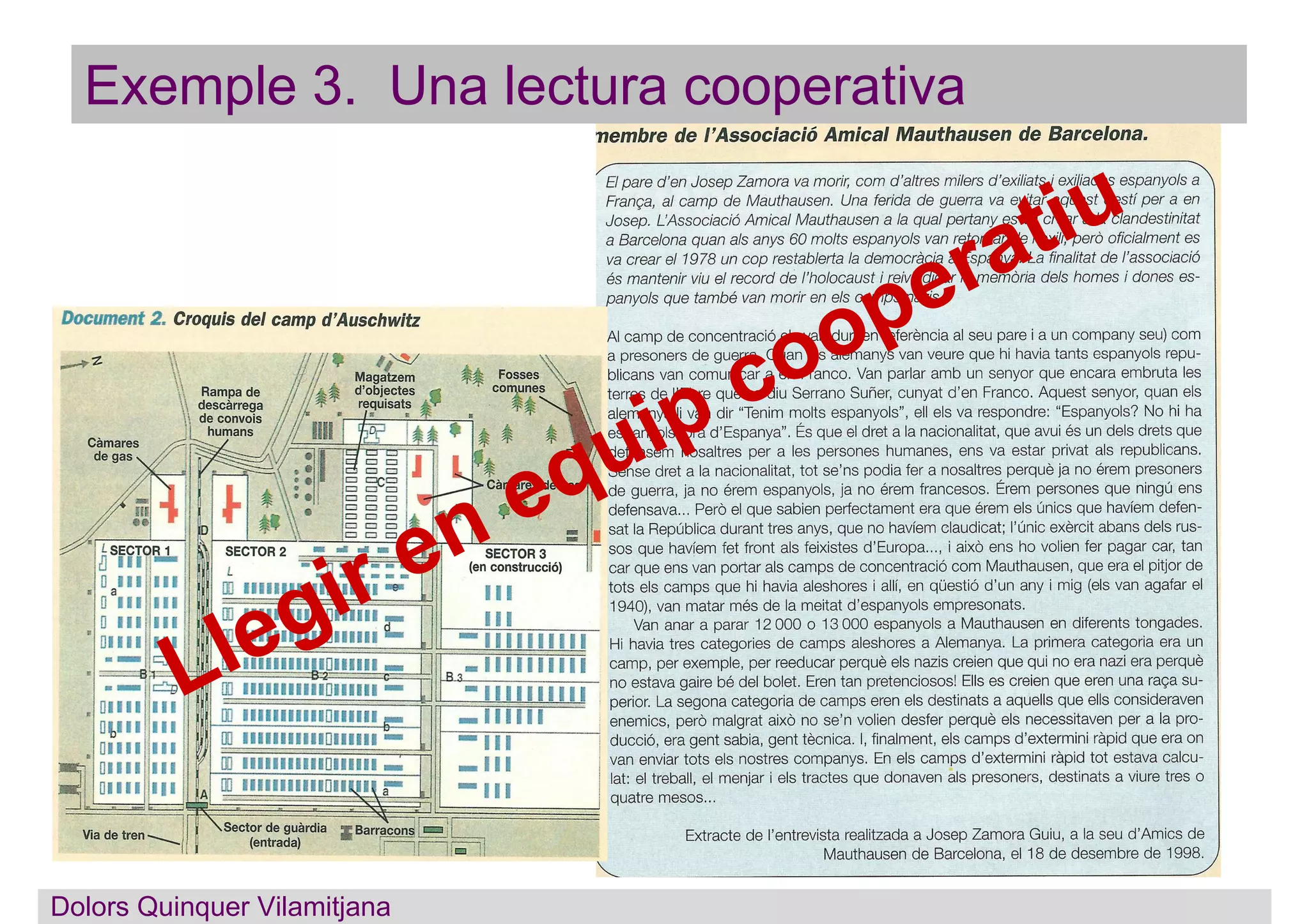 Dolors QuinquerDolors Quinquer Vilamitjana
Llegir en equip cooperatiu
Exemple 3. Una lectura cooperativa
 