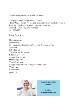 A referee report on an academic paper.The paper has been provi.docx