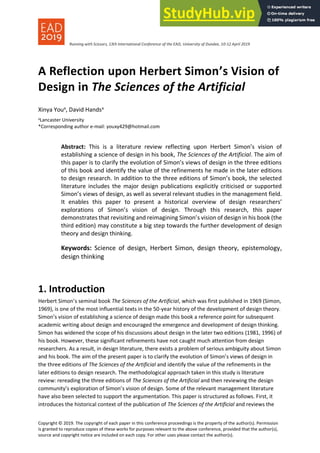 A Reflection Upon Herbert Simon S Vision Of Design In The Sciences Of ...
