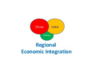 Regional
Economic Integration
Pakistan
IndiaChina
 
