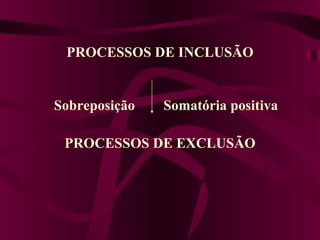 PROCESSOS DE INCLUSÃO   Sobreposição  Somatória positiva   PROCESSOS DE EXCLUSÃO   