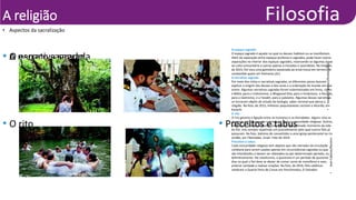 A religião
• Aspectos da sacralização
•
Lia
de
Paula/MinC/União
dos
Palmares,
AL.
• O espaço sagrado
• A narrativa sagrada
• O rito • Preceitos e tabus
•
Finbarr
O'Reilly/Reuters
•
Asianet-Pakistan/Shutterstock
•
Jose
Cabezas/Reuters
O espaço sagrado
O espaço sagrado é aquele no qual os deuses habitam ou se manifestam.
Além da separação entre espaços profanos e sagrados, pode haver outras
separações no interior dos espaços sagrados, reservando-se algumas áreas
ao culto comunitário e outras apenas a iniciados e sacerdotes. Na imagem,
de 2015, fiel toca uma gameleira (associada ao orixá Iroco) em terreiro de
candomblé queto em Palmares (AL).
A narrativa sagrada
Por meio dos mitos e narrativas sagradas, os diferentes povos buscam
explicar a origem dos deuses e dos seres e a ordenação do mundo em que
vivem. Algumas narrativas sagradas foram sistematizadas em livros, como
a Bíblia, para o cristianismo, o Bhagavad Gita, para o hinduísmo, o Alcorão,
para o islamismo, e a Tanakh, para o judaísmo. Algumas dessas narrativas
se tornaram objeto de estudo da teologia, saber racional que pensa a
religião. Na foto, de 2015, militares paquistaneses recitam o Alcorão, em
Karachi.
O rito
O rito garante a ligação entre os humanos e as divindades. Alguns ritos se
repetem periodicamente e envolvem toda a comunidade religiosa. Outros,
individuais, acontecem uma única vez em determinado momento da vida
do fiel, mas sempre repetindo um procedimento pelo qual outros fiéis já
passaram. Na foto, batismo de convertidos a uma igreja pentecostal no rio
Jordão, em Tiberíades, Israel. Foto de 2014.
Preceitos e tabus
Cada comunidade religiosa tem objetos que são retirados da circulação
cotidiana para serem usados apenas em circunstâncias sagradas ou que
são interditados e devem ser afastados ou por determinado período, ou
definitivamente. No catolicismo, a quaresma é um período de quarenta
dias no qual o fiel deve se abster de comer carne de mamíferos e aves,
praticar caridade e realizar orações. Na foto, de 2016, fiéis católicos
celebram a Quarta-Feira de Cinzas em Panchimalco, El Salvador.
 