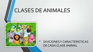CLASES DE ANIMALES
• DIVICIONESY CARACTERISTICAS
DE CADA CLASE ANIMAL
 