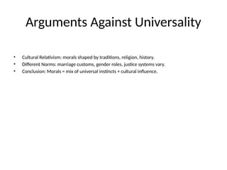 Exploring the Universality of Morals: Cultural and Evolutionary ...