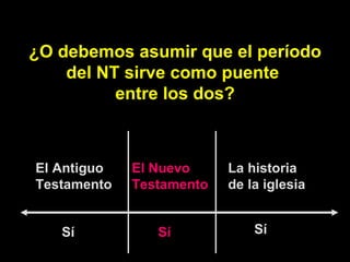 ¿O debemos asumir que el período del NT sirve como puente  entre los dos? El Nuevo Testamento El Antiguo Testamento La historia de la iglesia Sí Sí Sí 