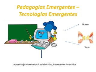 Pedagogías Emergentes –
Tecnologías Emergentes
Nuevo
Viejo
Aprendizaje informacional, colaborativo, interactivo e innovador
 