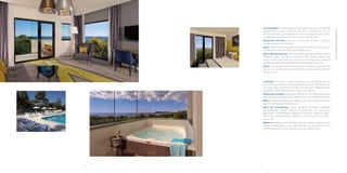 16 17
HotelPARKPLAZAARENAPULA
Accommodation: 175 contemporary styled
guest rooms are thoughtfully equipped with
a range of premium amenities, including
LCD TV, mini bar, air-conditioning, safe
deposit box, non-smoking rooms and
luxuri-ous bathroom amenities. Most of the
rooms have balconies.
Restaurants and bars: restaurant, aperitiv
bar, pool bar, vicinity of lounge and beach
bar Ambrella
Sports and entertainment: tennis, handball,
basketball, volleyball, beach volleyball,
squash, mini golf, diving center with a
diving school, water sports, bicycle rental,
kids park, table tennis, shooting range…
Daily and evening animation organized by
Arenaturist animation team – A2.
Others: free wireless internet, parking, fun
& shopping street Verudela Avenue, vicinity
of the Aquarium, bus station connecting the
hotel with the city center
 