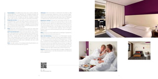 20 21
ResortPARKPLAZAVERUDELAPULA
QR - video
Park Plaza Verudela Pula
Accommodation: This Mediterranean style
resort consists of 385 self-catering
apartments. The apartments are
completely renovated and equipped with
air-conditioning, safe deposit box, free Wi-Fi
Internet ac-cess, kitchenette with
microwave and spacious refrigerator
including freezer, coffee machine, a modern
bathroom with shower and hairdryer.
Restaurants and bars: The resort offers a
variety of restaurants includ-ing
Mediterranean cuisine and Istrian
delicacies using fresh local in-gredients;
on-site there are also Italian’s pizzeria and
snack bar's. A wide selection of drinks and
cocktails is available in the pool & beach
bars. Located near the reception desk, the
new Espressamente illy cof-fee shop serves
the finest quality coffee.
Relax: three open swimming pools with
sea water and a water slide, spa&wellness
centre in the nearby hotel Park Plaza
Histria, Aquarium
Sports and entertainment: tennis centre
with 18 tennis courts, squash, five-a-side
football pitches, handball, basketball, beach
volleyball, mini-golf, water sports centre,
diving centre with a diving school, rent a
bike, tabble tennis...
A brand new kids club “Artur’s World” (more
on page 58) offers a well-equipped baby
corner (0-3 years) for the youngest, mini
club and a teens club with high tech
interactive audio/ video room. Kids can
enjoy the Robinson Crusoe Island,
underwater cave and a small theatre with
daily activities.
Other: free WIFI, parking, fun & shopping
street Verudela Avenue, bus station
connecting the resort with the city centre
 