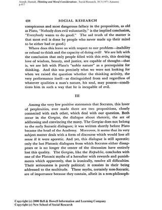 Arendt, Hannah, Thinking and Moral Considerations , Social Research, 38:3 (1971:Autumn)
p.417
 
