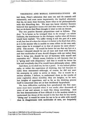 Arendt, Hannah, Thinking and Moral Considerations , Social Research, 38:3 (1971:Autumn)
p.417
 