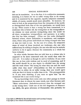 Arendt, Hannah, Thinking and Moral Considerations , Social Research, 38:3 (1971:Autumn)
p.417
 