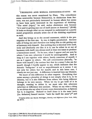 Arendt, Hannah, Thinking and Moral Considerations , Social Research, 38:3 (1971:Autumn)
p.417
 