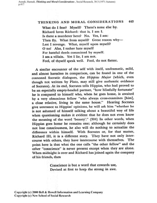 Arendt, Hannah, Thinking and Moral Considerations , Social Research, 38:3 (1971:Autumn)
p.417
 