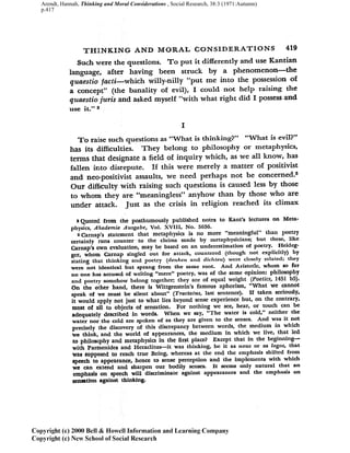 Arendt, Hannah, Thinking and Moral Considerations , Social Research, 38:3 (1971:Autumn)
p.417
 