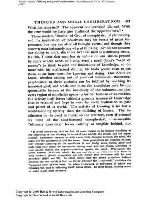 Arendt, Hannah, Thinking and Moral Considerations , Social Research, 38:3 (1971:Autumn)
p.417
 