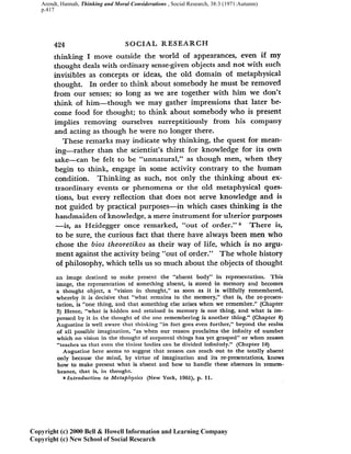 Arendt, Hannah, Thinking and Moral Considerations , Social Research, 38:3 (1971:Autumn)
p.417
 