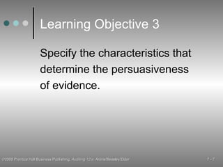Learning Objective 3 Specify the characteristics that determine the persuasiveness of evidence. 