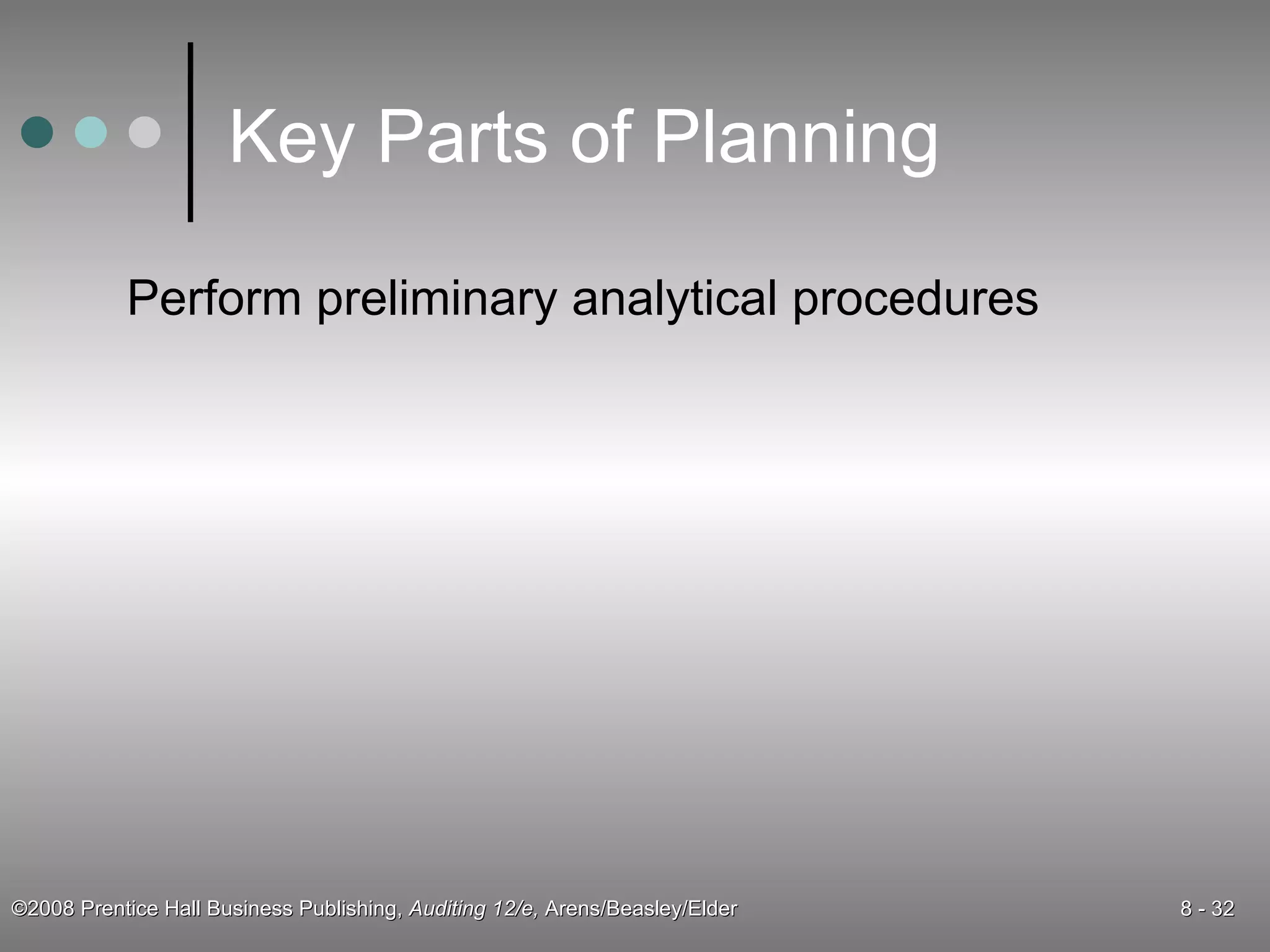 Key Parts of Planning Perform preliminary analytical procedures 