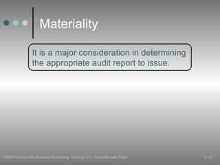 Materiality It is a major consideration in determining the appropriate audit report to issue. 