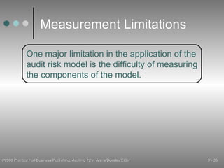 Measurement Limitations One major limitation in the application of the audit risk model is the difficulty of measuring the components of the model. 