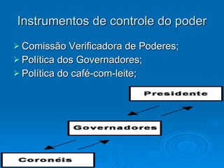 Instrumentos de controle do poder Comissão Verificadora de Poderes; Política dos Governadores; Política do café-com-leite; 