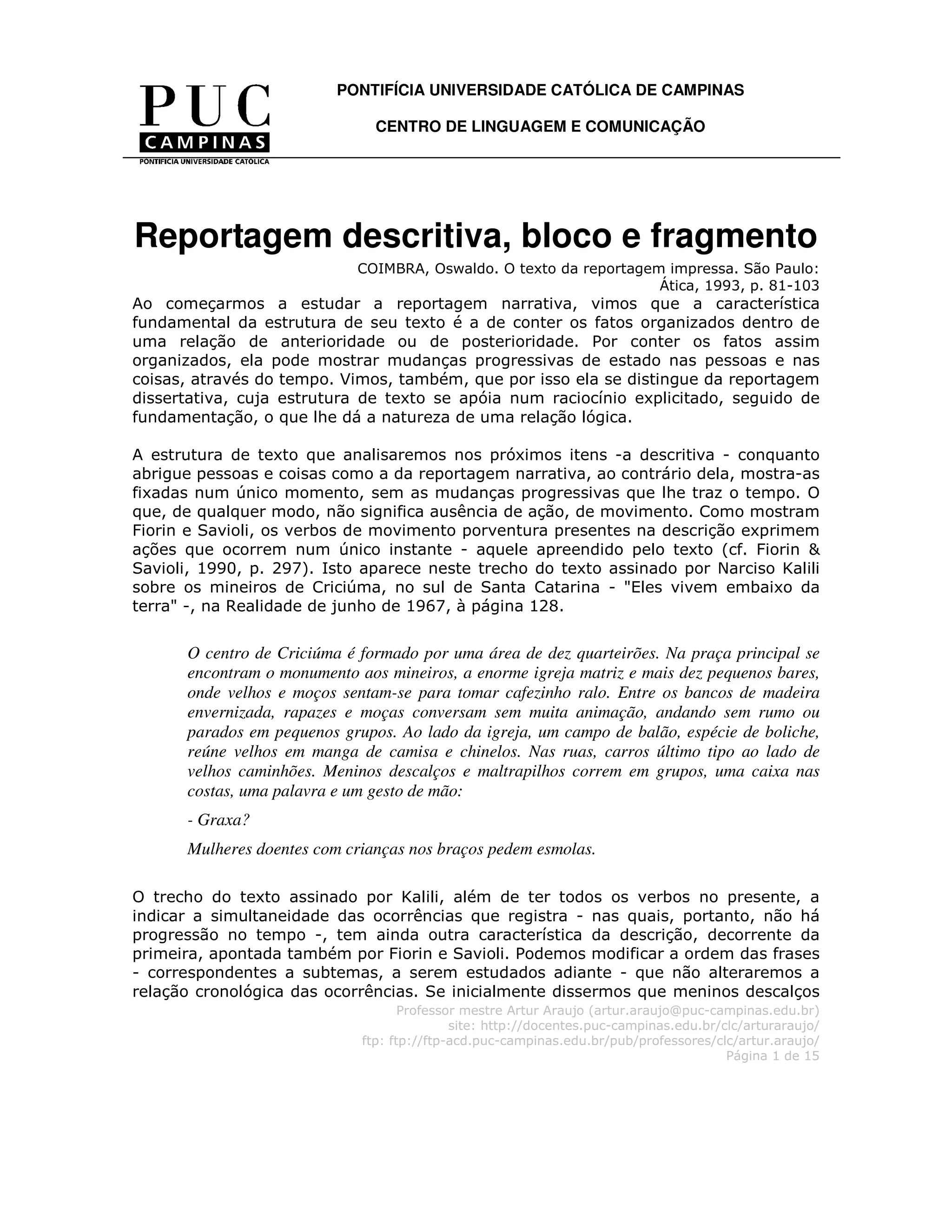 A reportagem descritiva