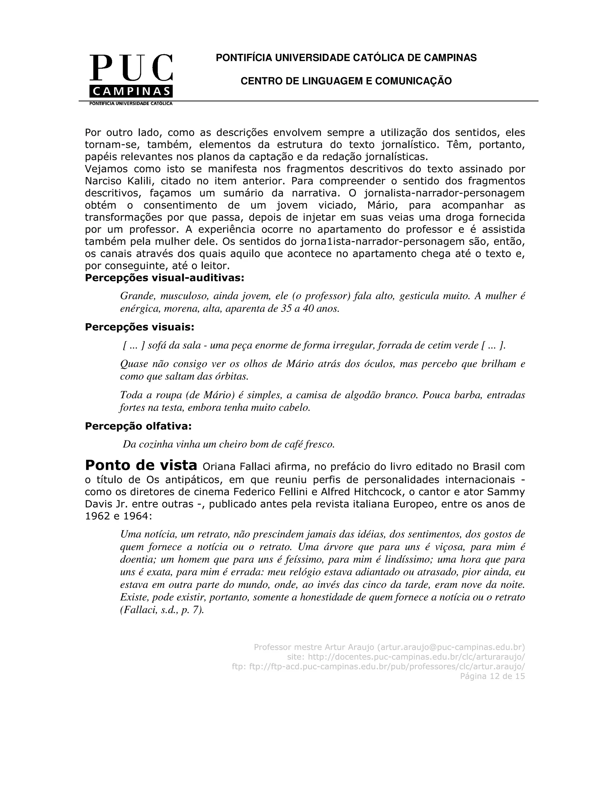 A reportagem descritiva