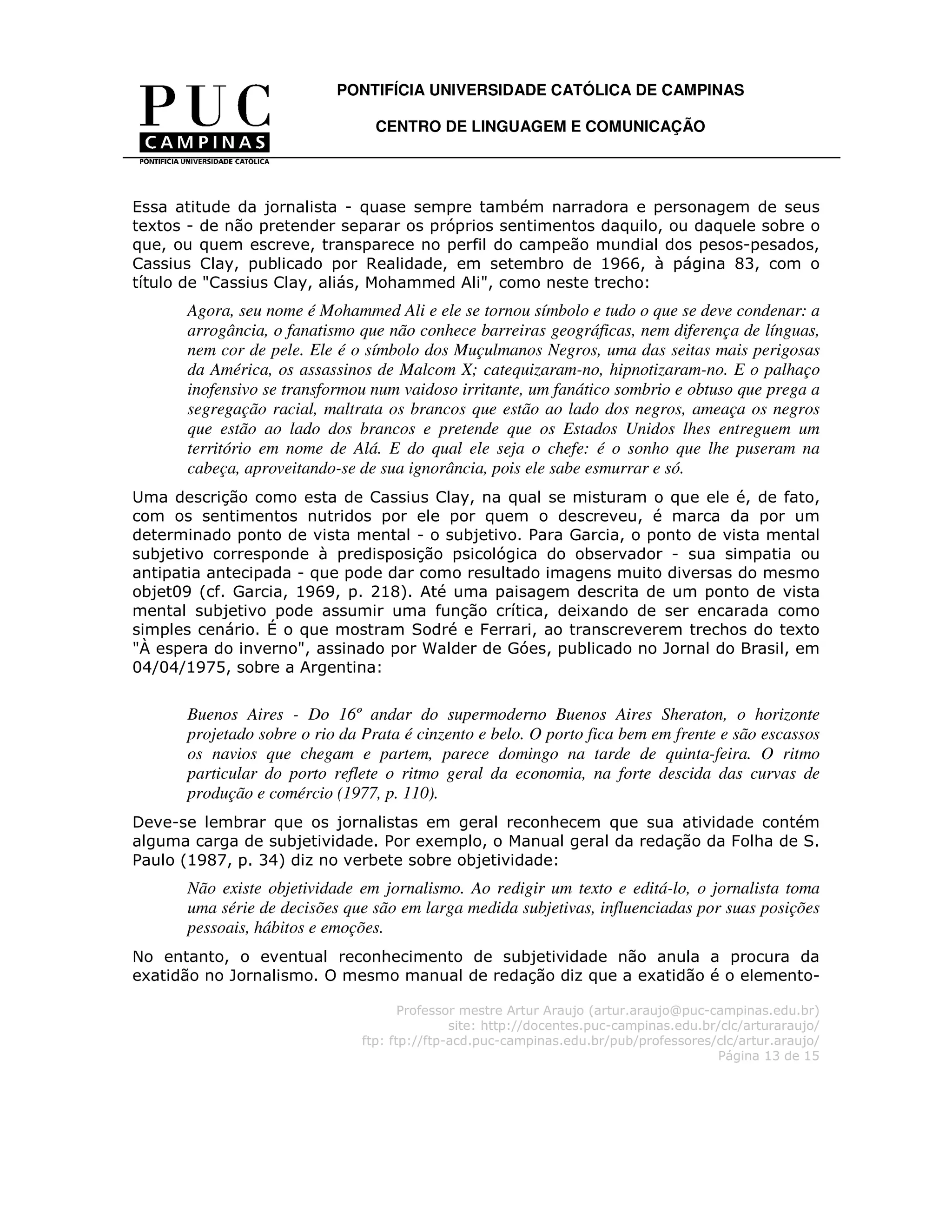 A reportagem descritiva