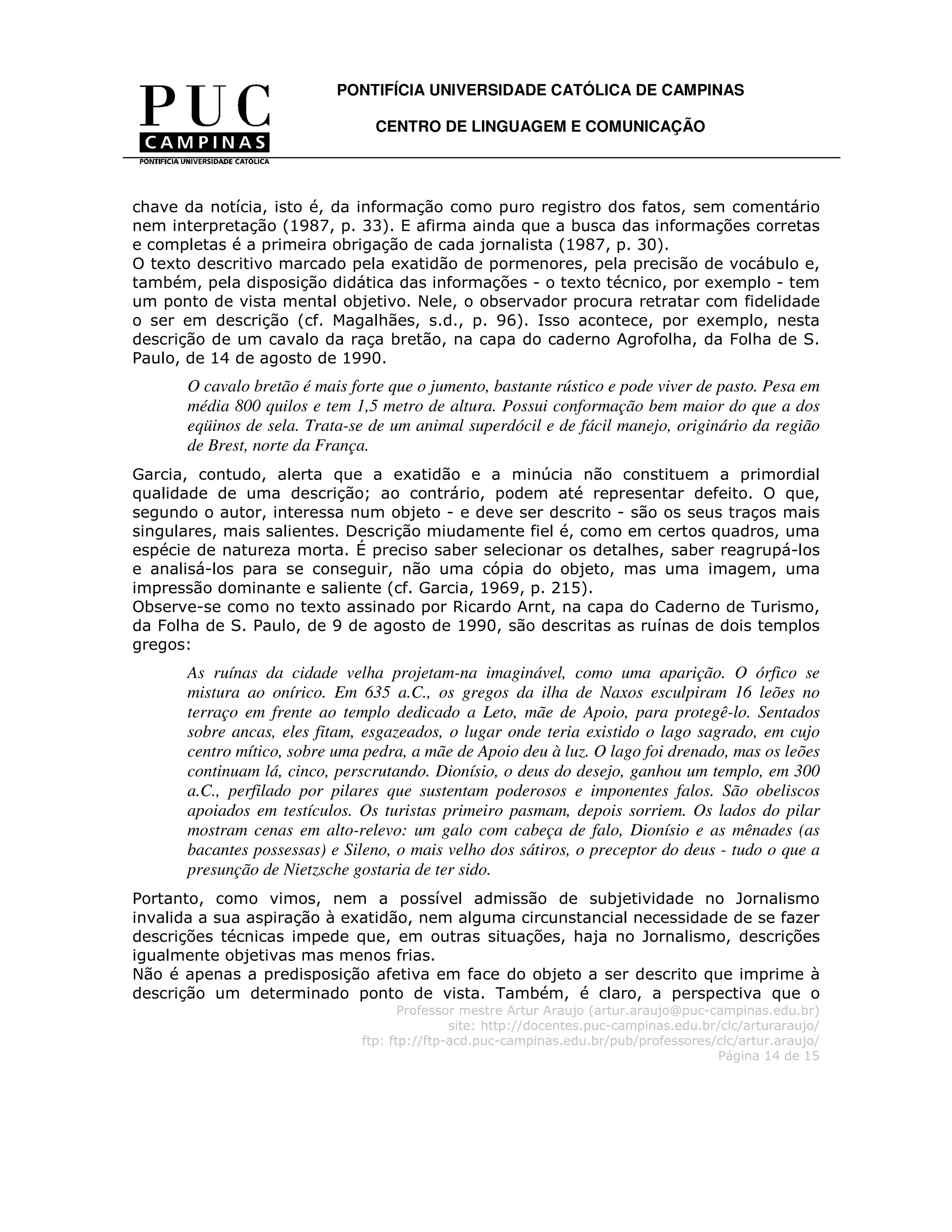 A reportagem descritiva