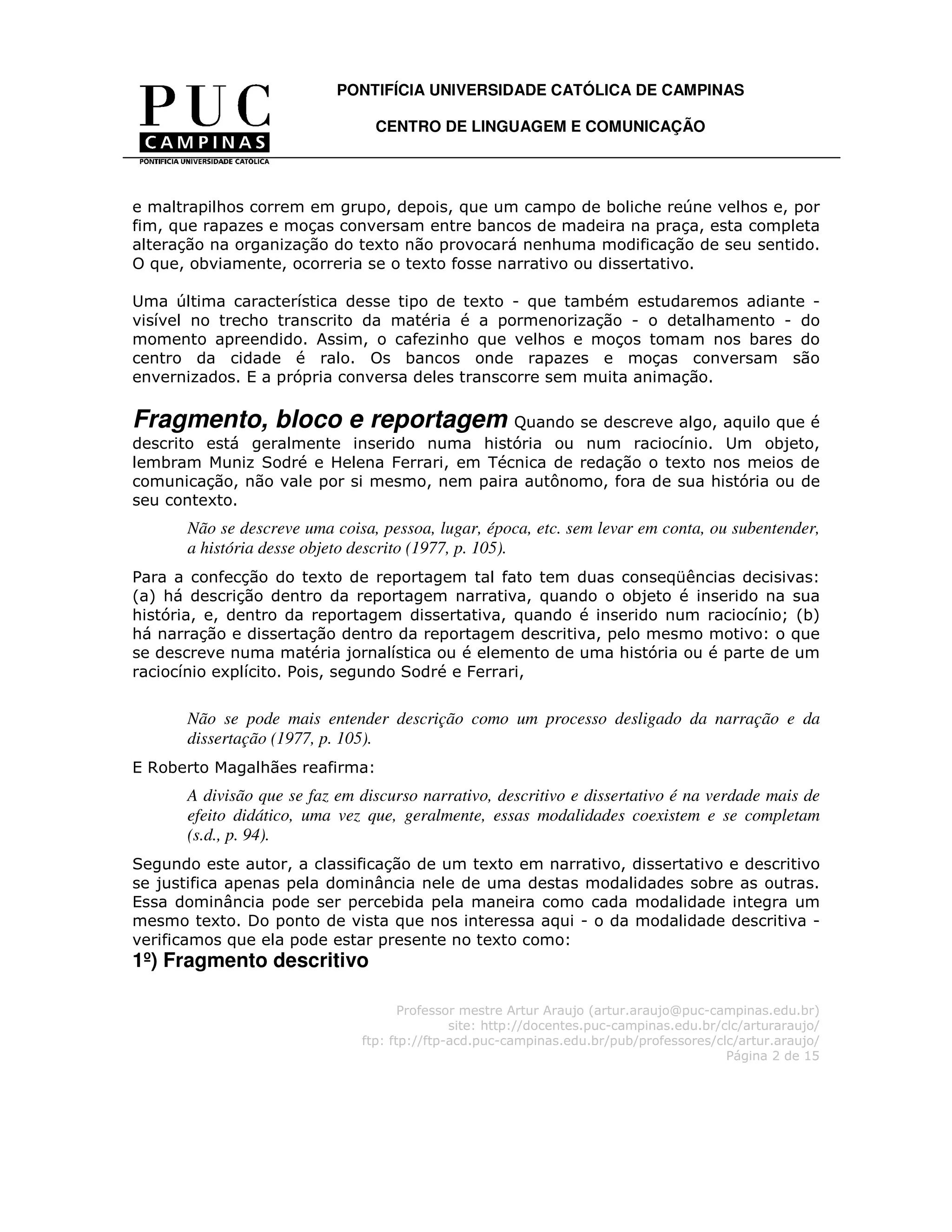 A reportagem descritiva