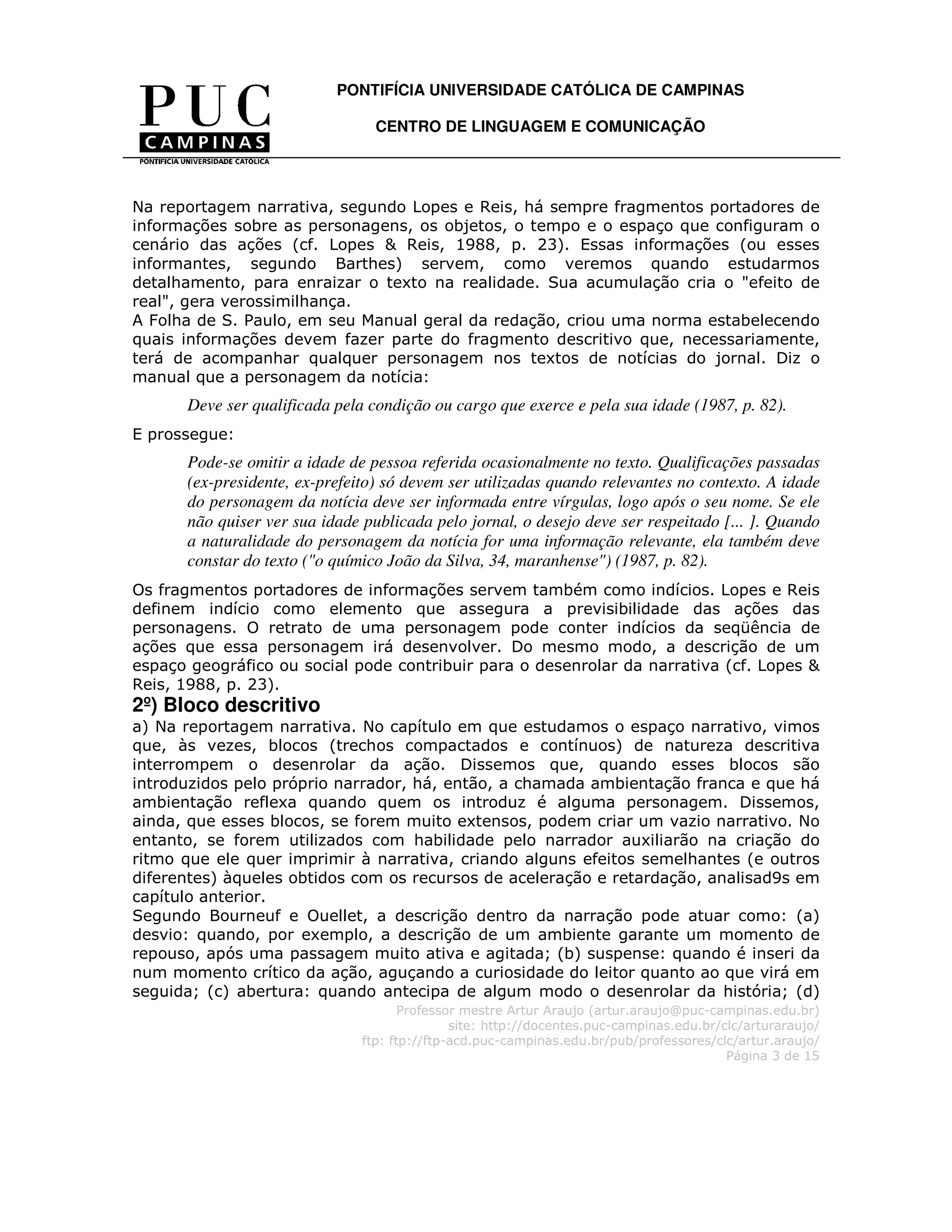 A reportagem descritiva