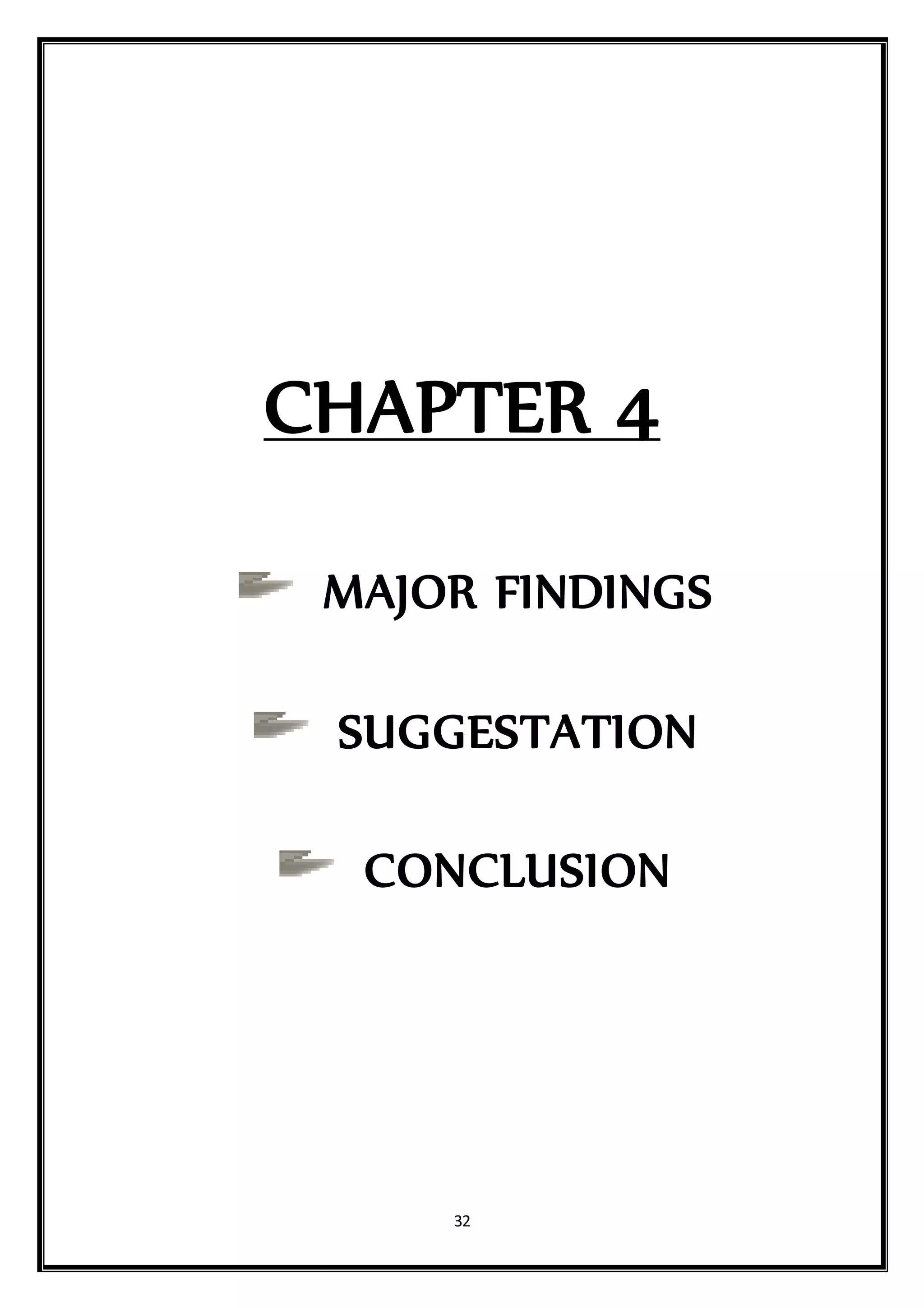 32
CHAPTER 4
MAJOR FINDINGS
SUGGESTATION
CONCLUSION
 