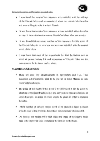 A report on consumer awareness and perception towards e bikes | DOC