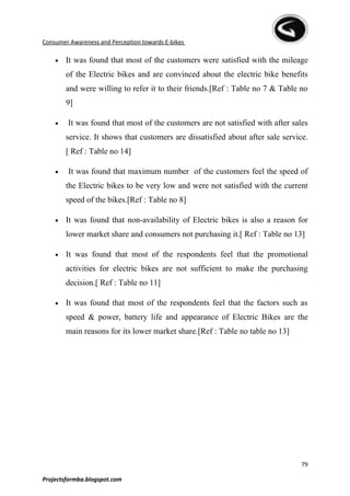 A report on consumer awareness and perception towards e bikes | DOC