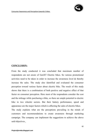 A report on consumer awareness and perception towards e bikes | DOC